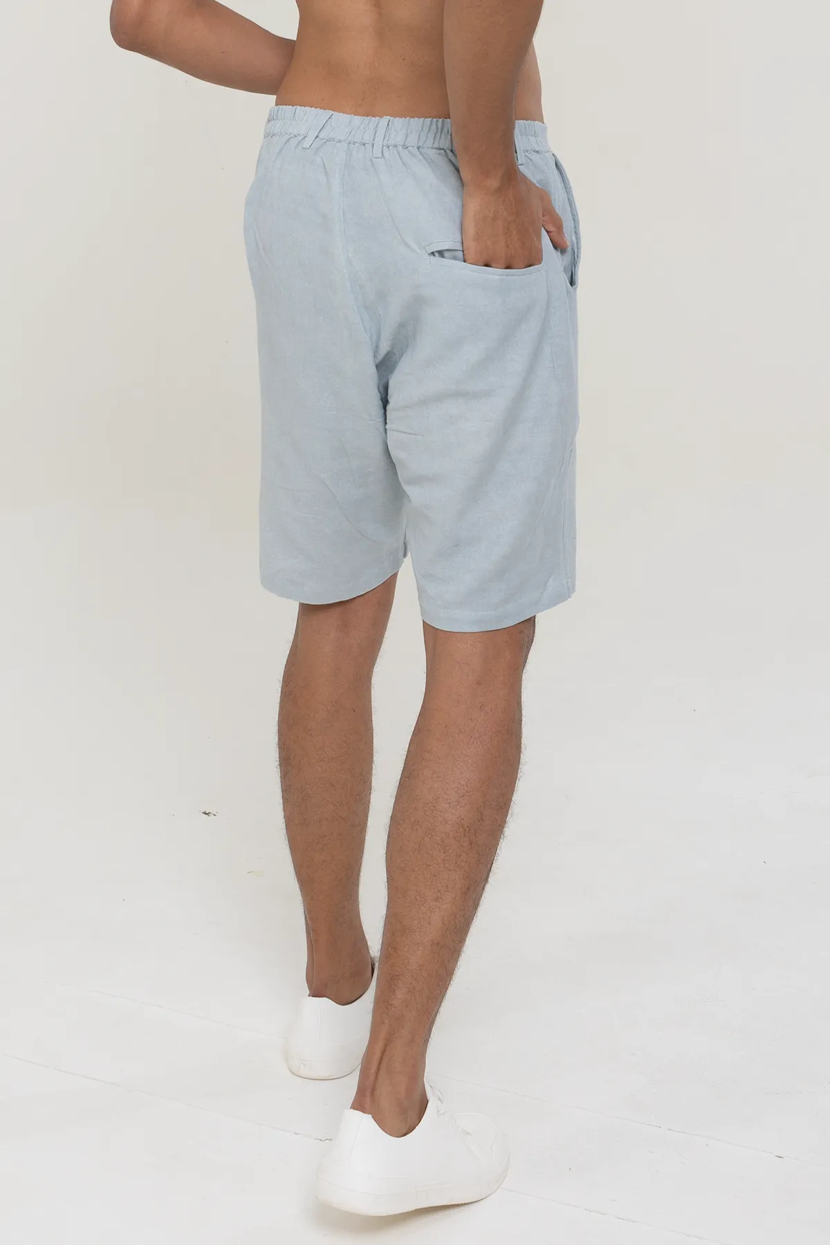 Ice Blue color Linen Cotton plain shorts | stylematters