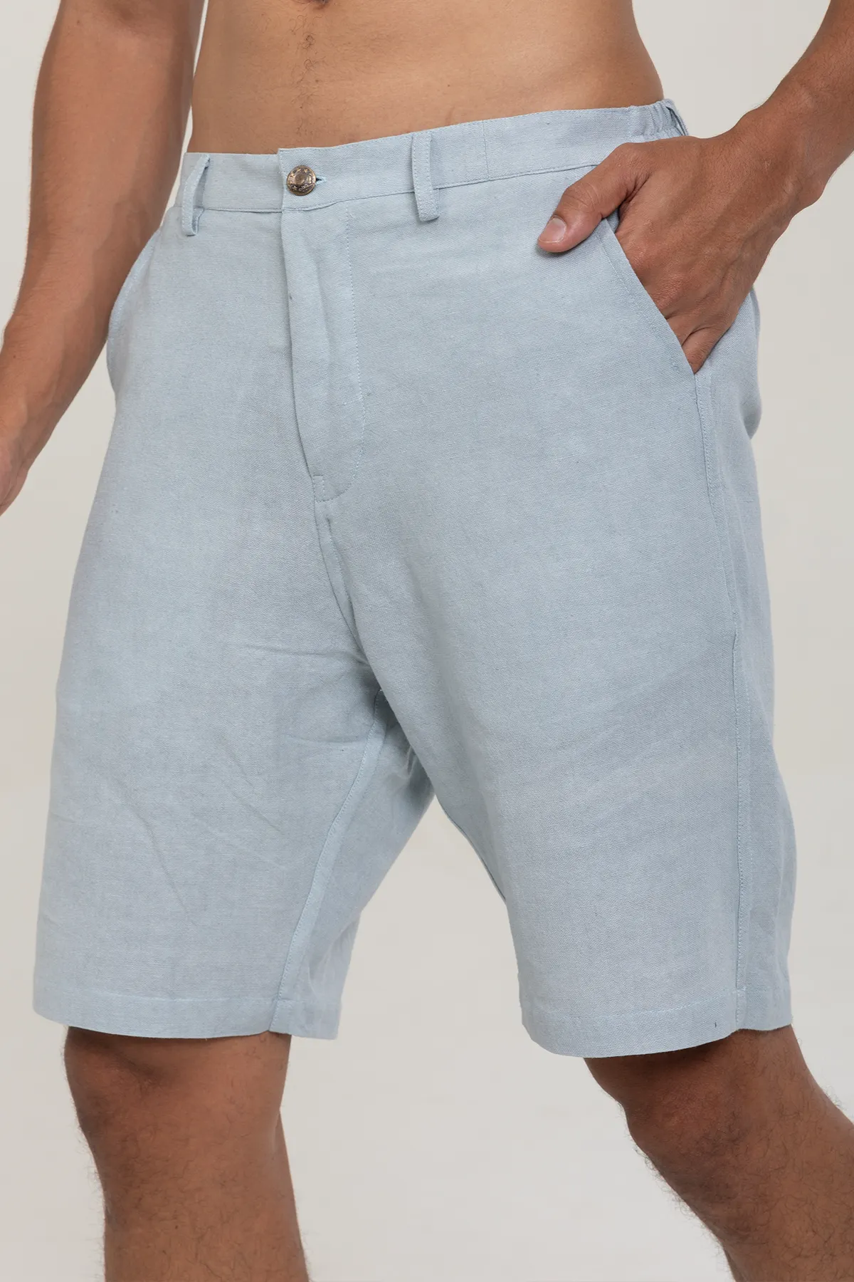 Ice Blue color Linen Cotton plain shorts | stylematters
