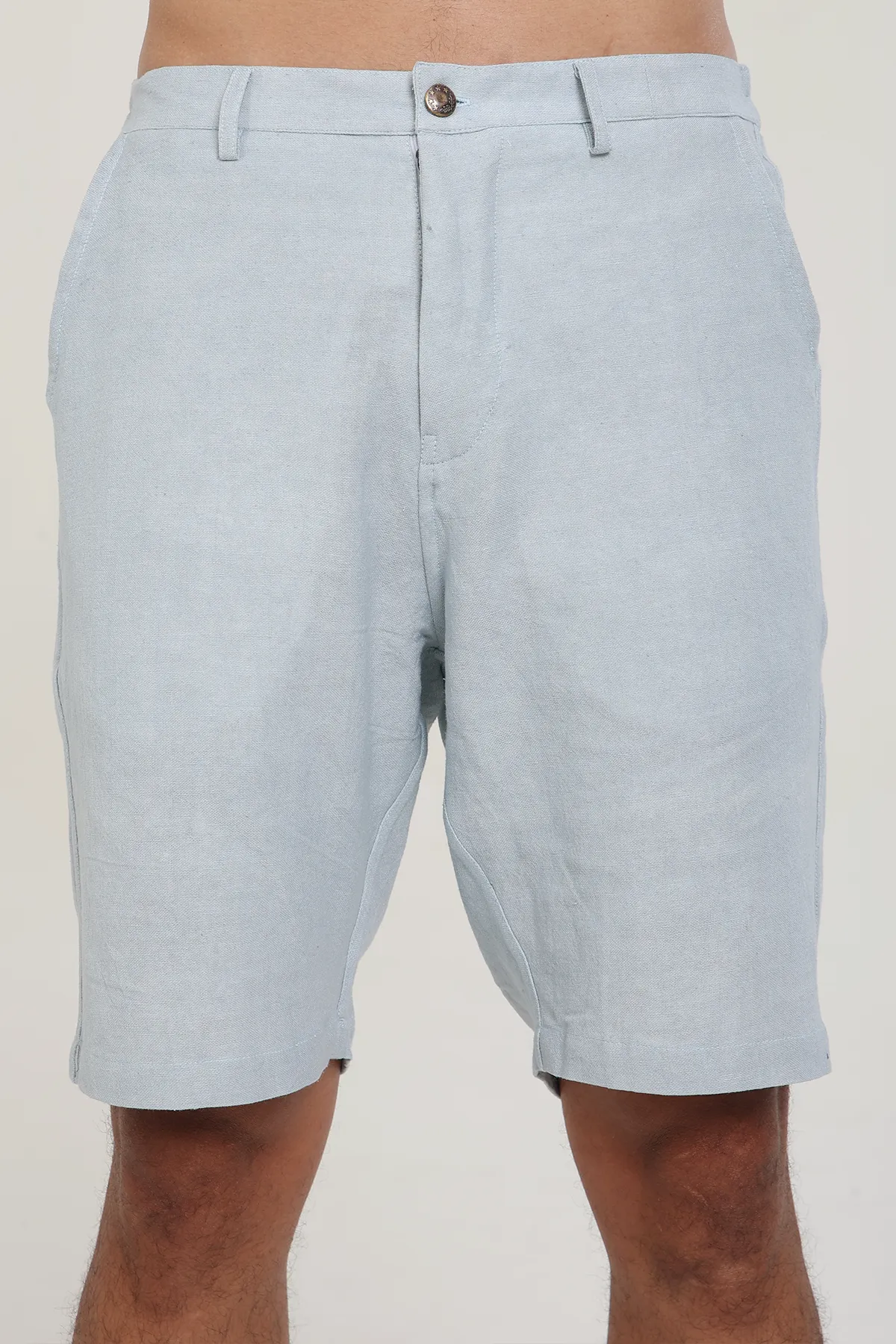 Ice Blue color Linen Cotton plain shorts | stylematters