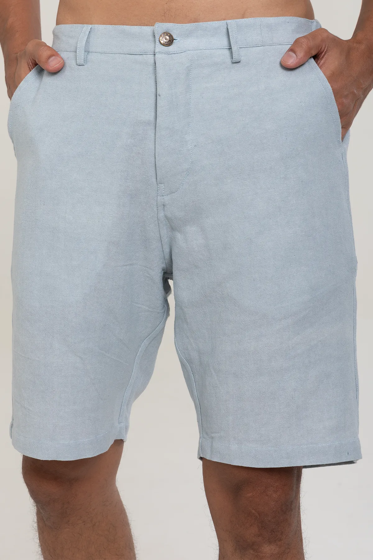 Ice Blue color Linen Cotton plain shorts | stylematters