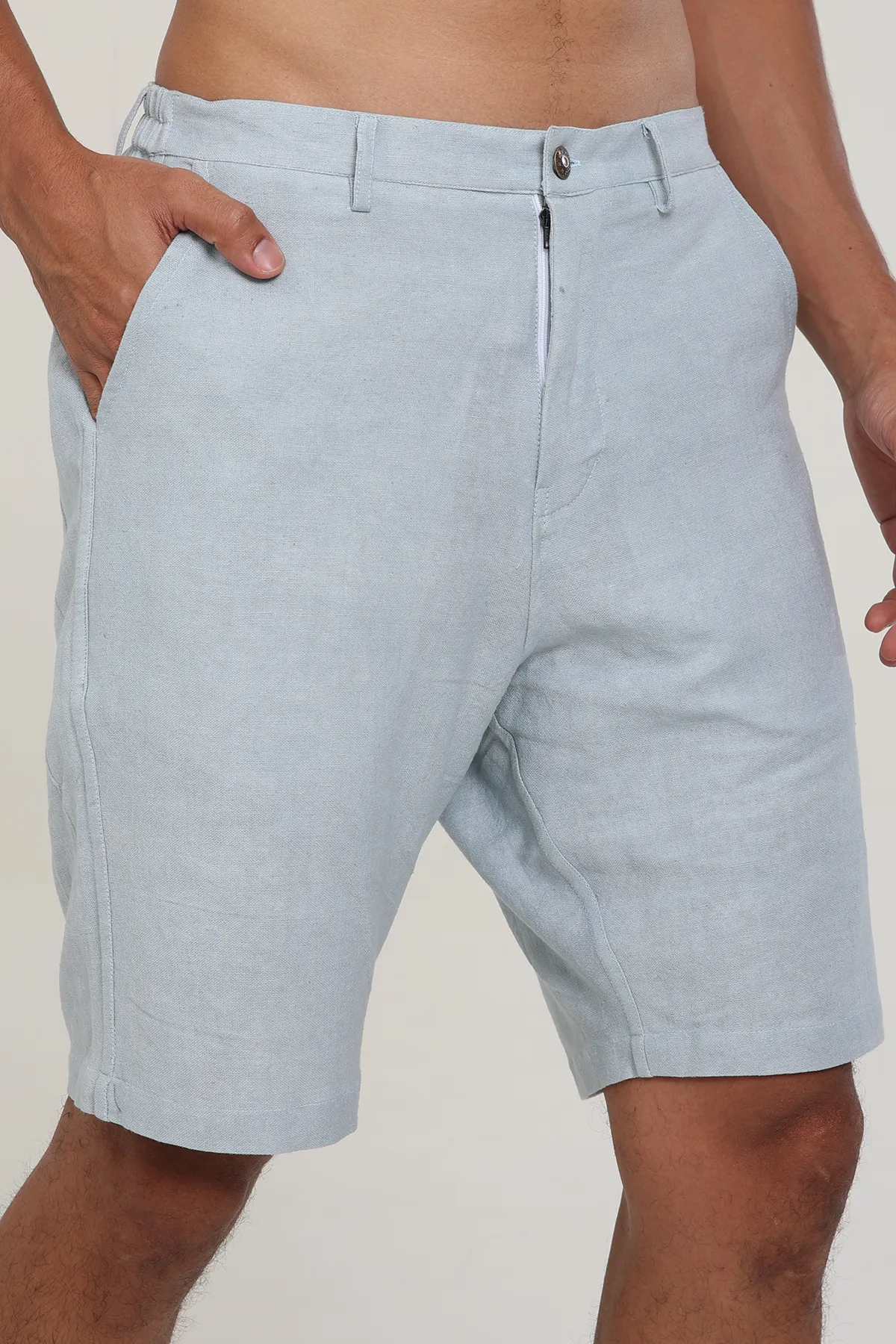 Ice Blue color Linen Cotton plain shorts | stylematters