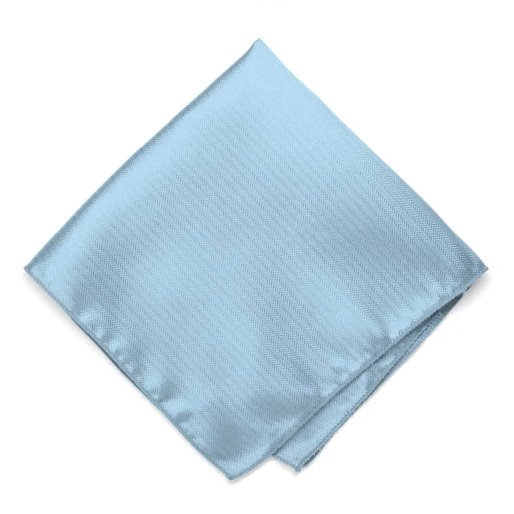 Ice Blue Herringbone Silk Pocket Square