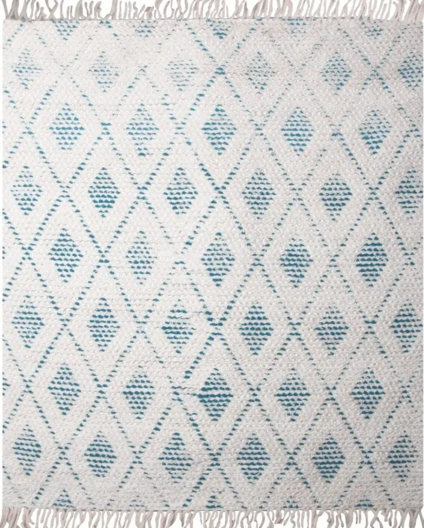 Kilim Hand Woven Dhurrie Wool Rug Cultural Patterns| Ivory | 4 x 6 Feet