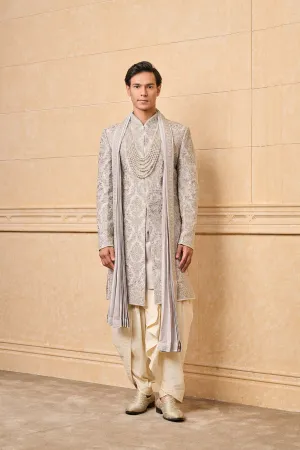 Light Blue All Over Embroidered Sherwani With Stole