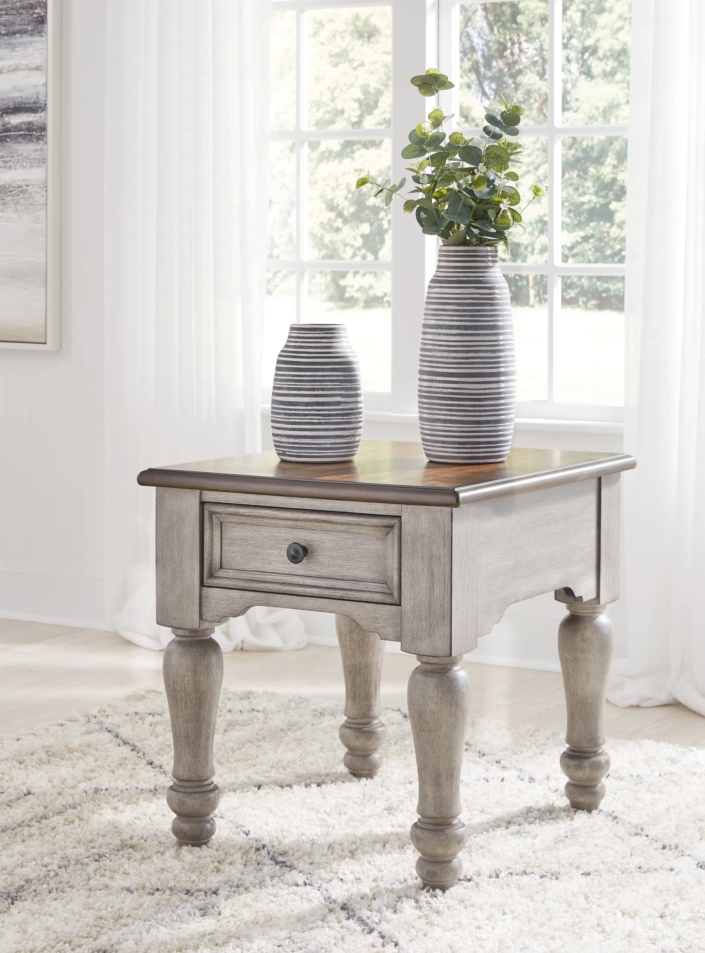 Lodenbay - Antique Gray / Brown - Rectangular End Table