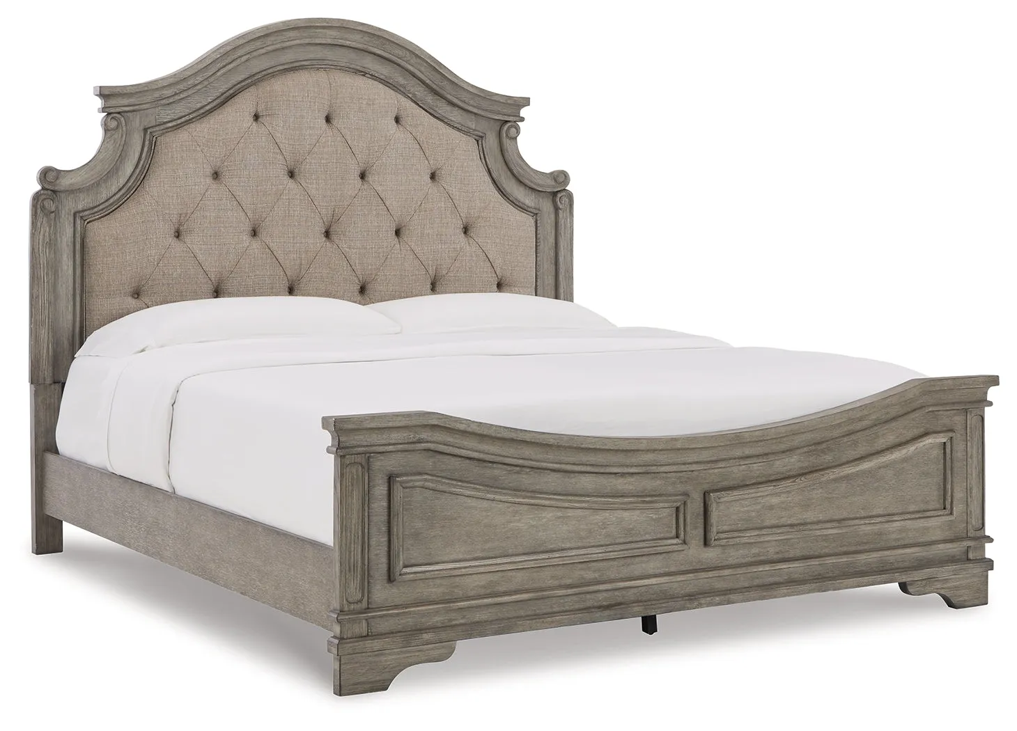 Lodenbay California King Panel Bed with Mirrored Dresser, Chest and 2 Nightstands in Antique Gray