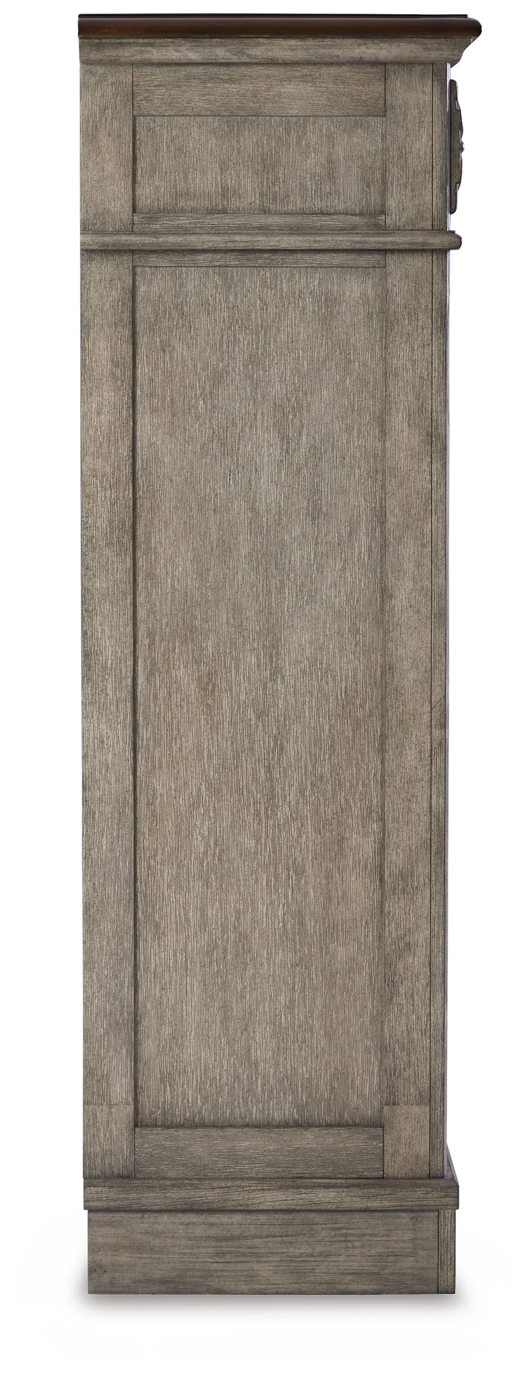 Lodenbay California King Panel Bed with Mirrored Dresser, Chest and 2 Nightstands in Antique Gray