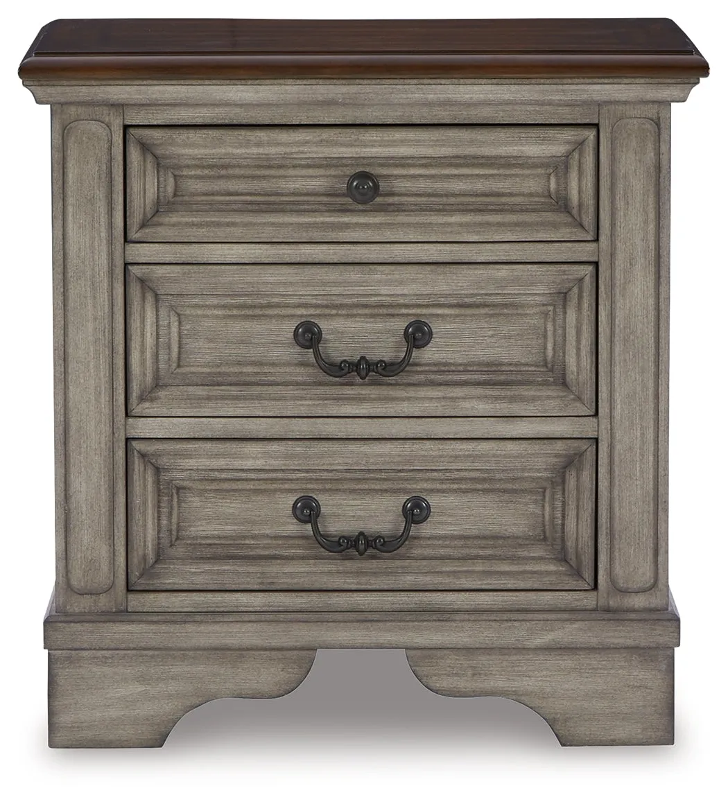 Lodenbay California King Panel Bed with Mirrored Dresser, Chest and 2 Nightstands in Antique Gray
