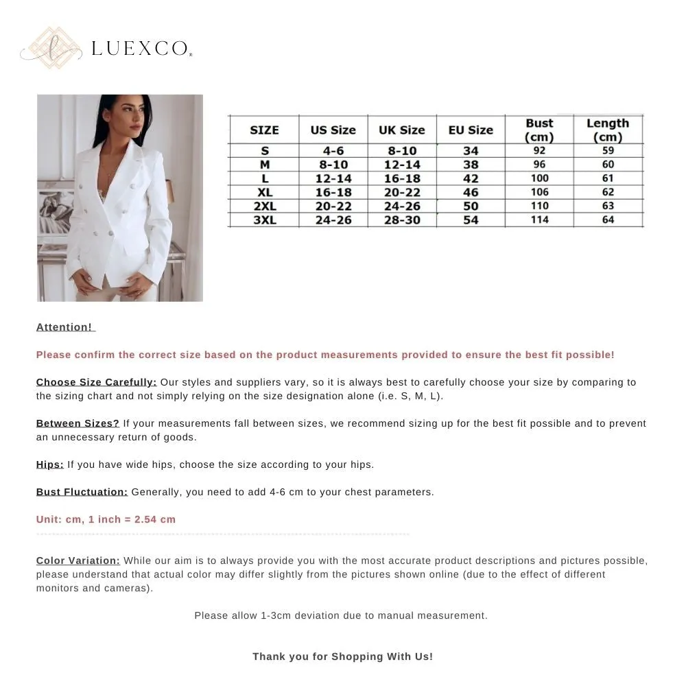 Luexco Women's Blazer Short Double Breasted