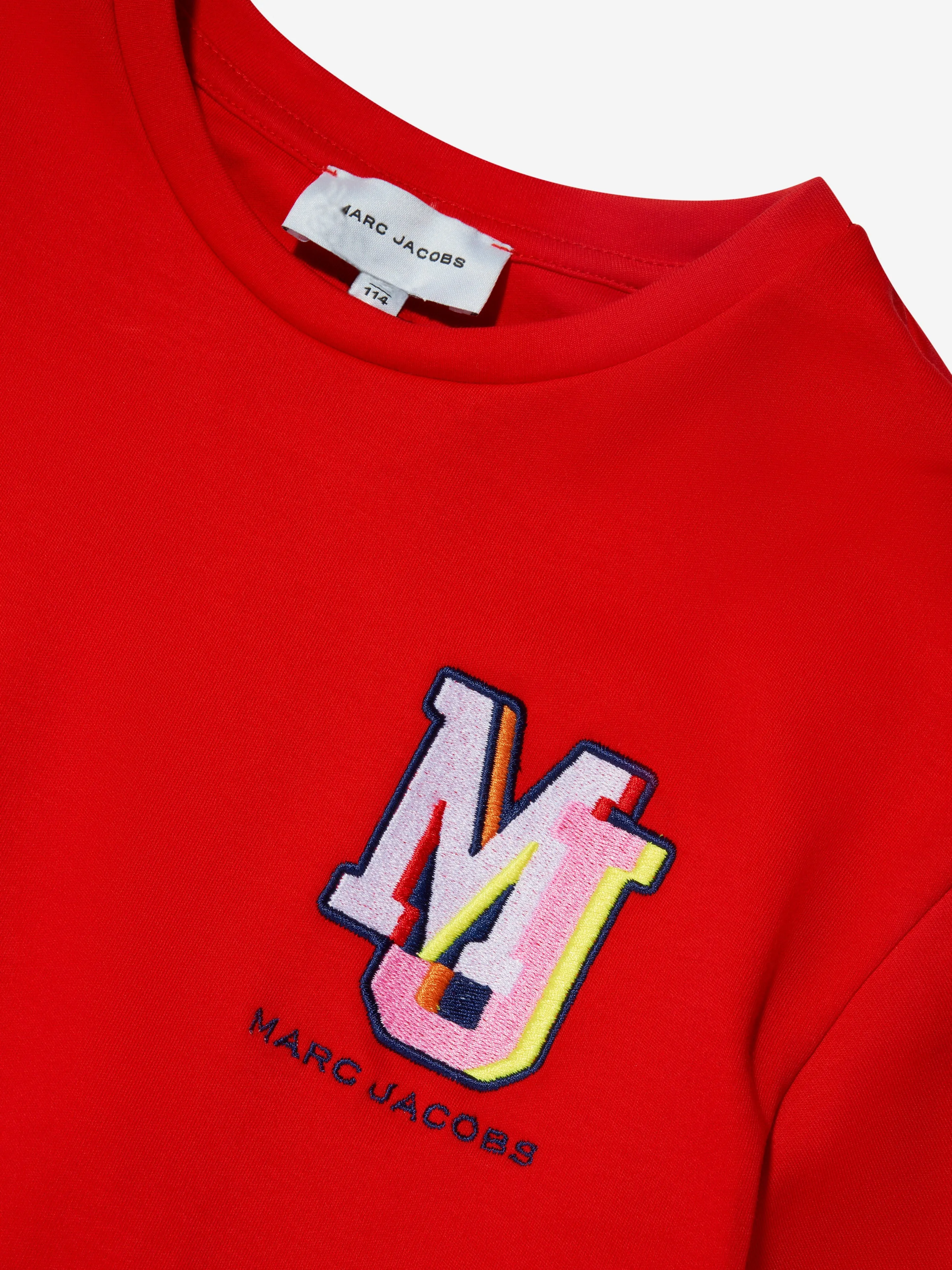 MARC JACOBS Girls Embroidered Logo Dress in Red