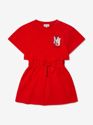 MARC JACOBS Girls Embroidered Logo Dress in Red