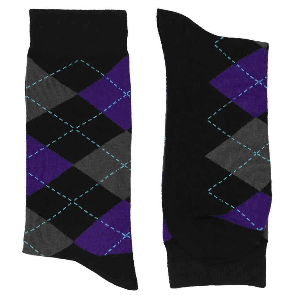 Men's Black and Amethyst Purple Argyle Socks