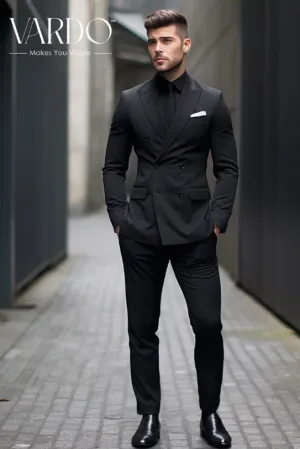 Men's Black Double-Breasted Suit - Sophisticated Tailored Fit - Modern Gentleman's Essential, The Rising Sun Store, Vardo (Copy)