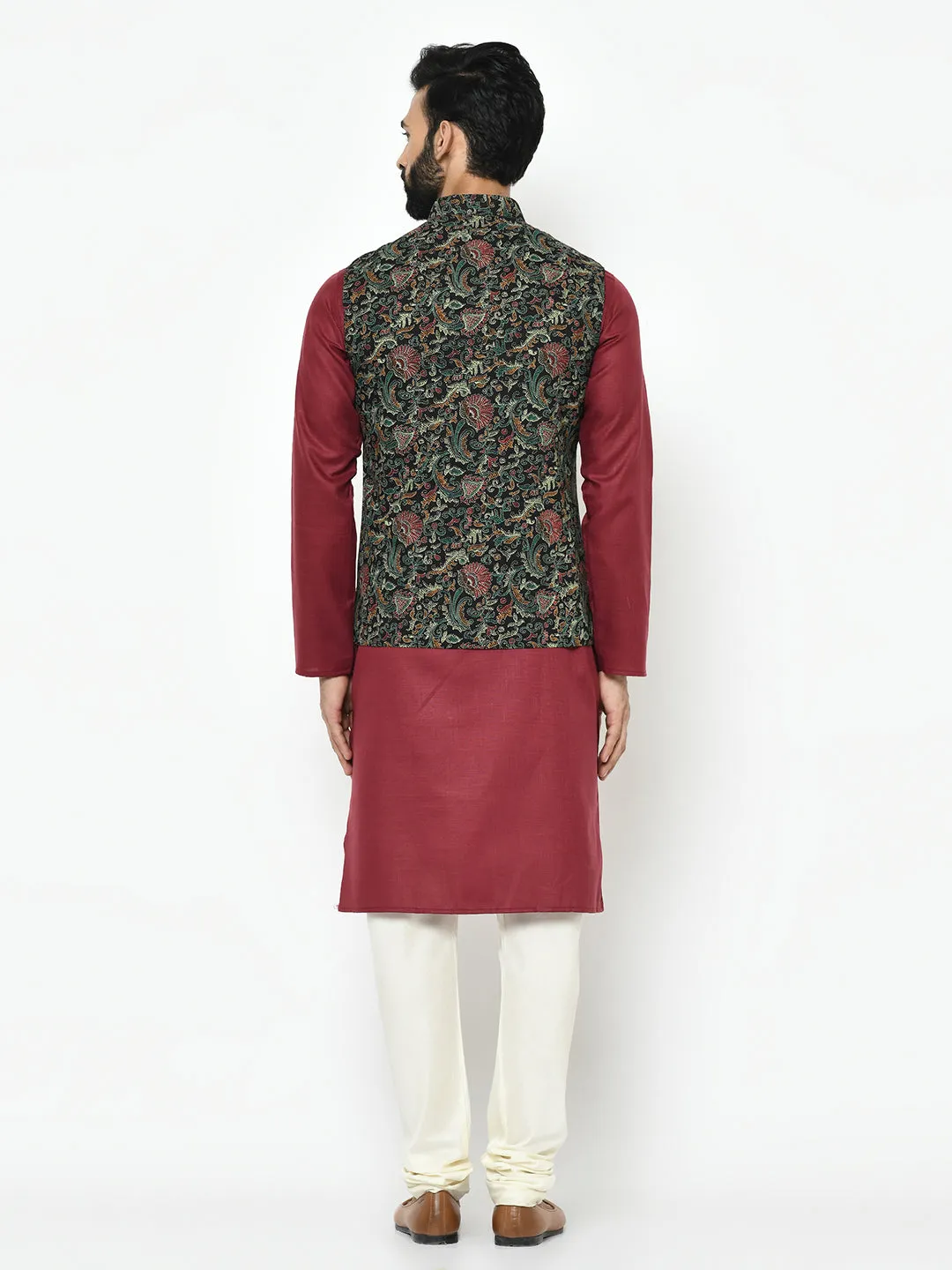 Men's Black Kurta Jacket Pyjama Set