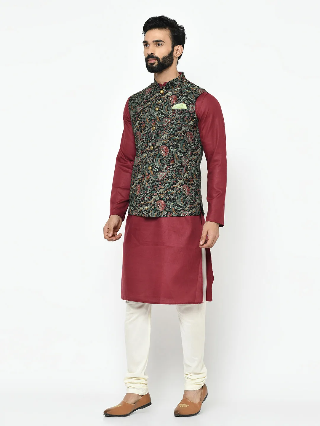 Men's Black Kurta Jacket Pyjama Set
