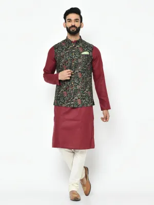 Men's Black Kurta Jacket Pyjama Set