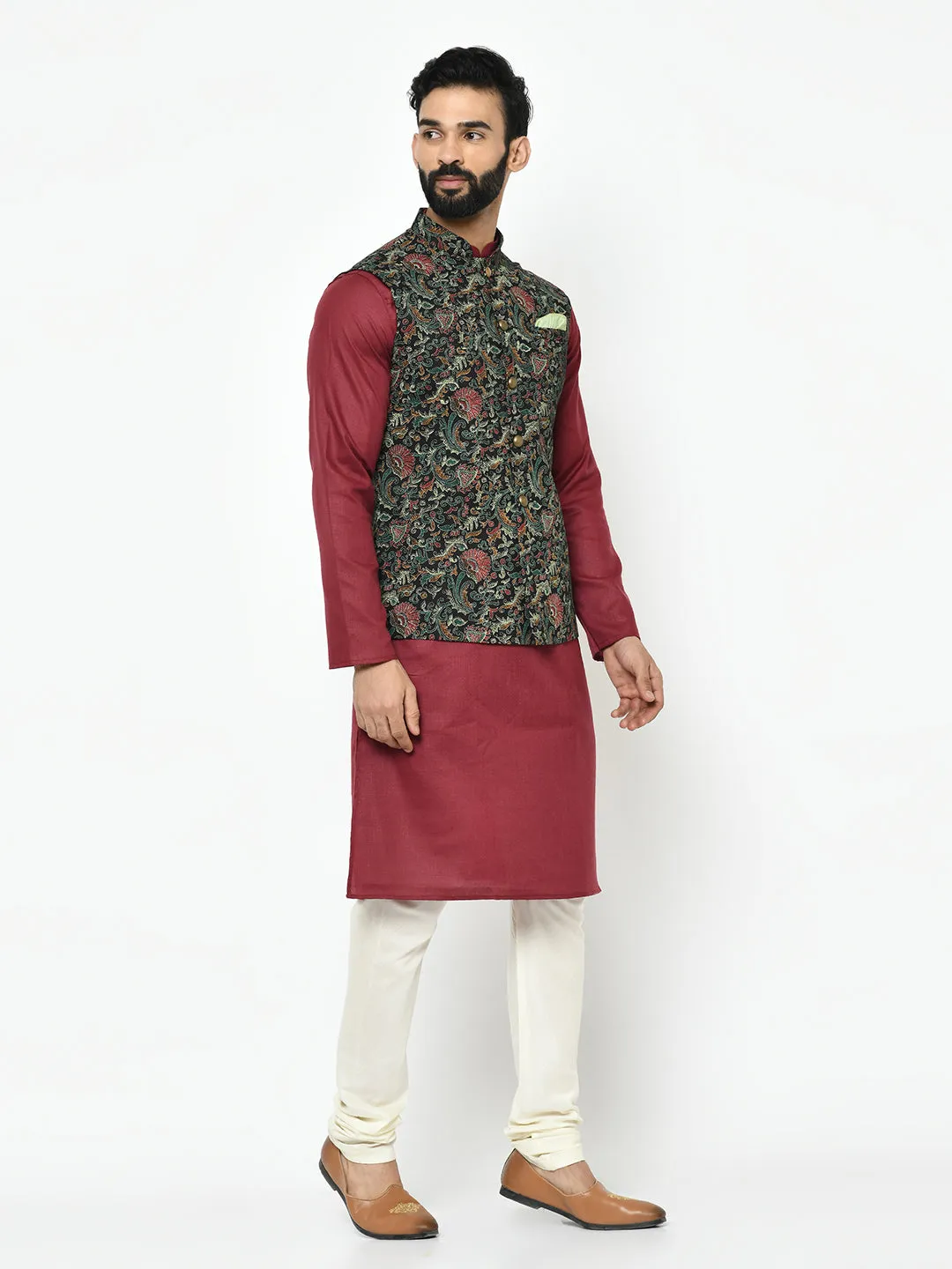 Men's Black Kurta Jacket Pyjama Set