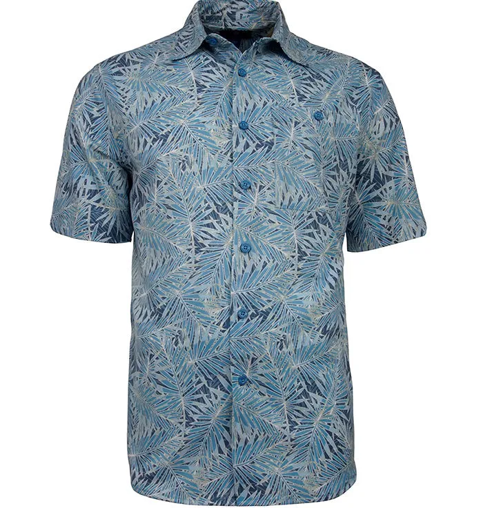 Men's Hawaiian Print Stretch Shirt - Paradise Leaves