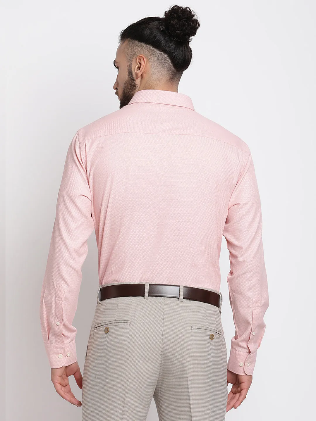 Men's Light Pink Formal Self Textured Full Sleeve Shirt