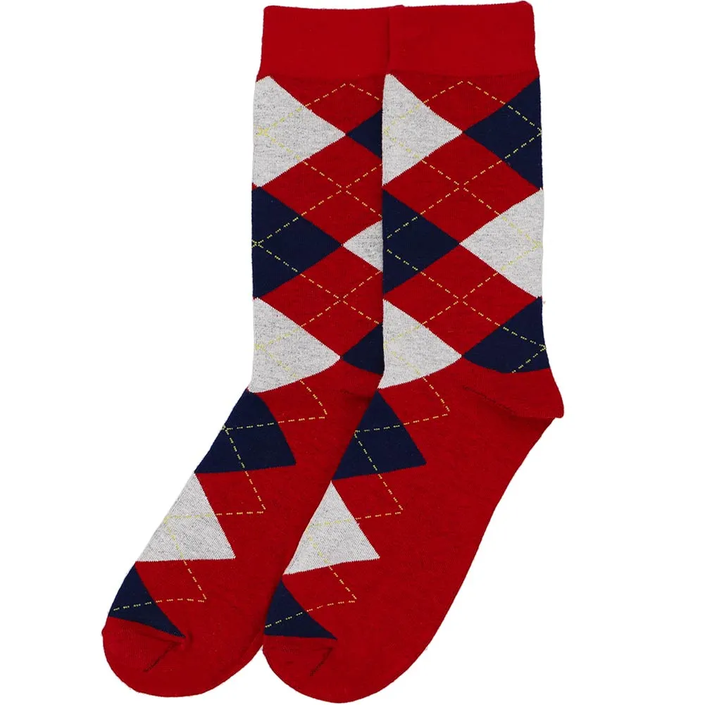 Men's Red and Navy Blue Argyle Socks