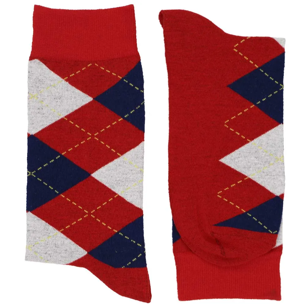 Men's Red and Navy Blue Argyle Socks