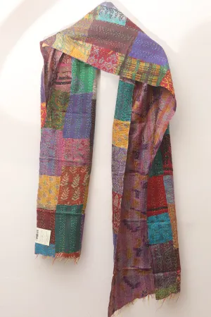 Multicolor Hand Embroidered Kantha Pure Silk Reversible Stole