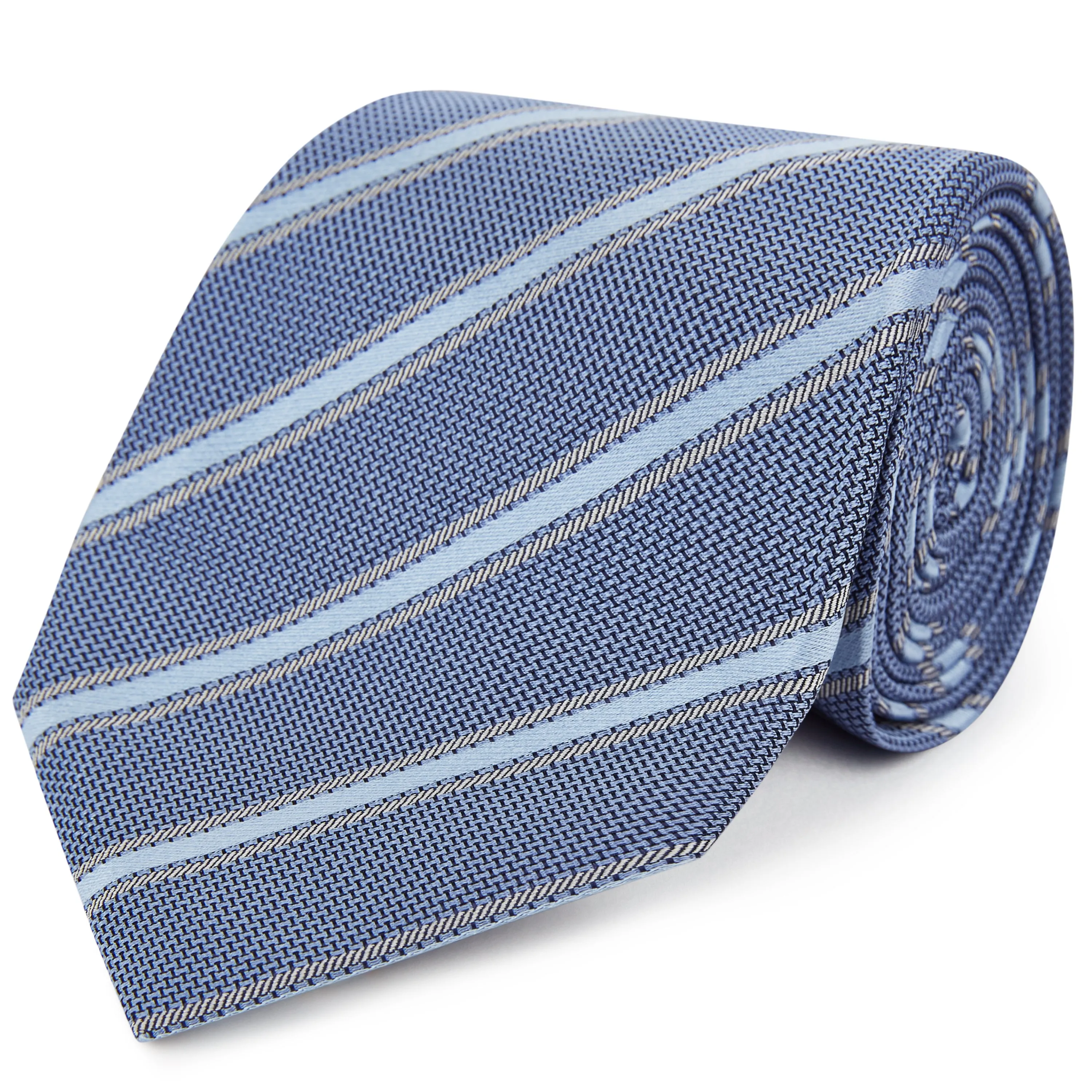 Navy Blue Textured Fine Stripe Woven Silk Tie