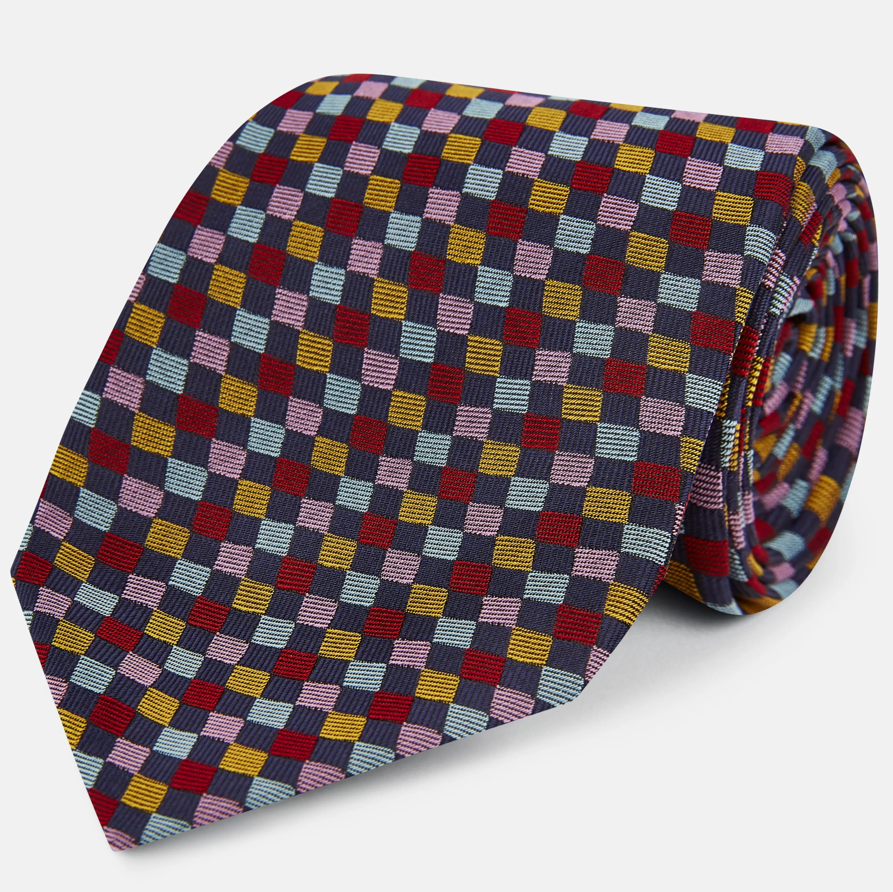 Navy Harlequin Woven Silk Tie