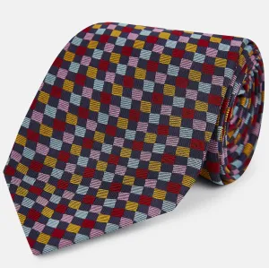 Navy Harlequin Woven Silk Tie