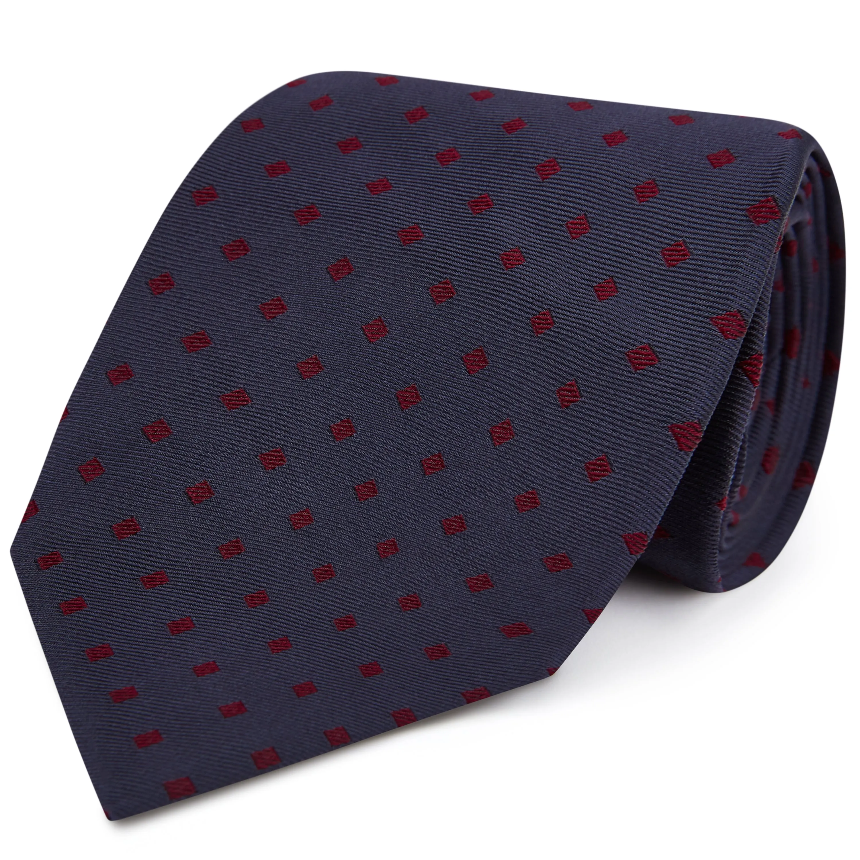 Navy Red Square Spot Woven Silk Tie