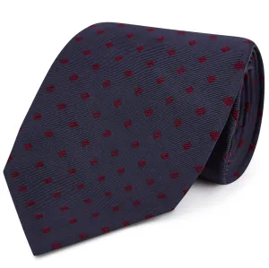 Navy Red Square Spot Woven Silk Tie