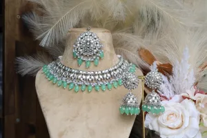 Noorjahan- Set Mint-Green Necklace with Tikka
