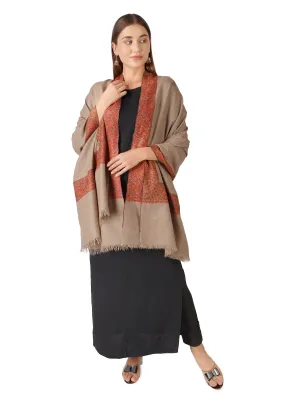Pashmina Shawl with Exotic Floral Embroidery - Natural Toosh