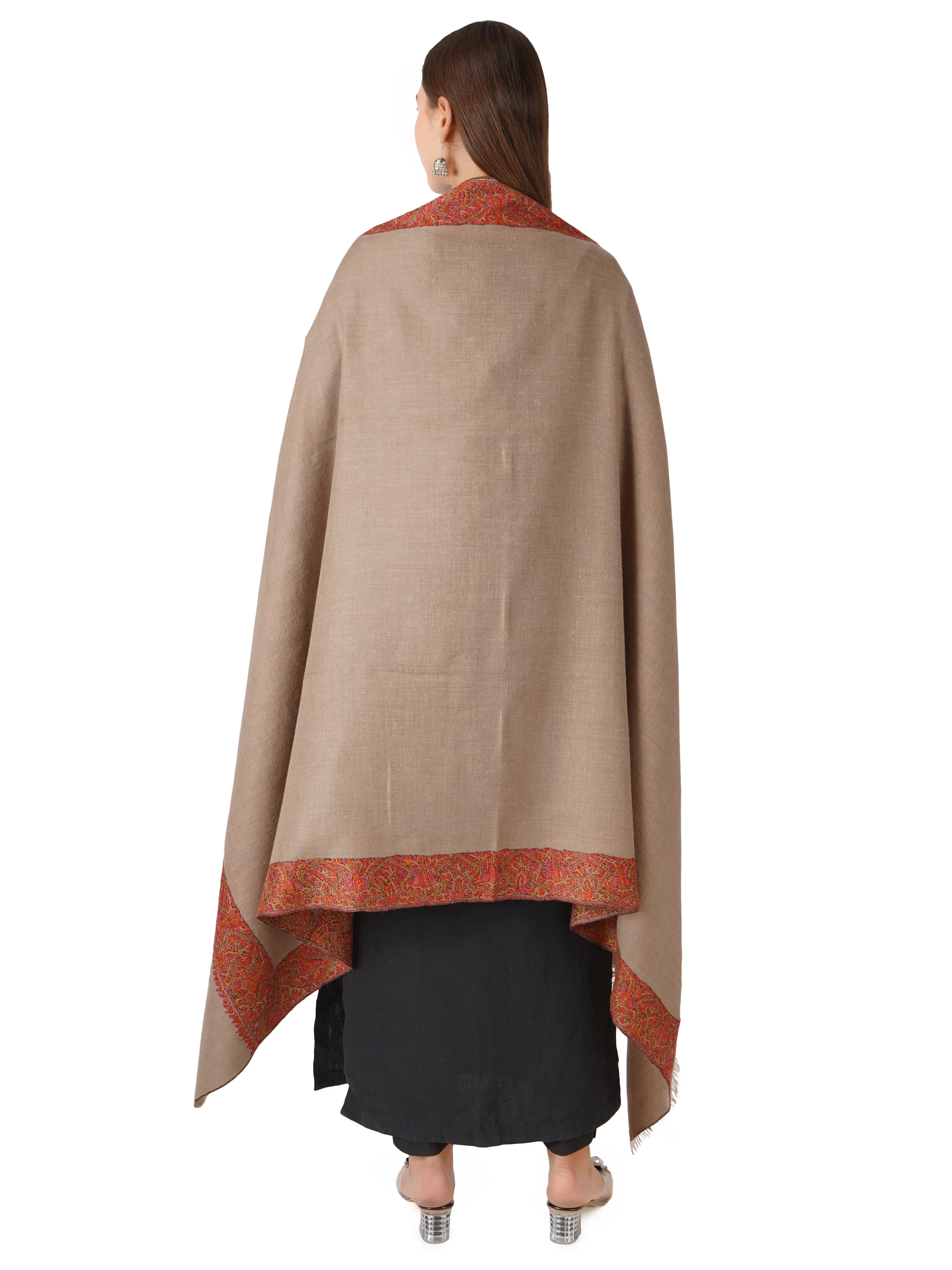 Pashmina Shawl with Exotic Floral Embroidery - Natural Toosh
