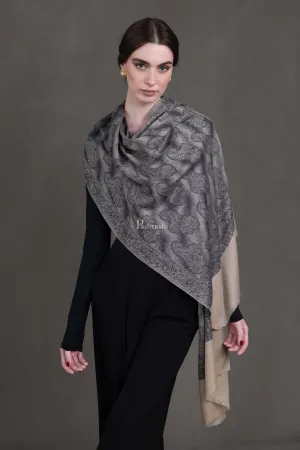 Pashtush Womens Extra Fine Wool Stole, Pasiley  Design, Black