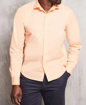 Peach Twill Slim Fit Shirt in Shorter Length