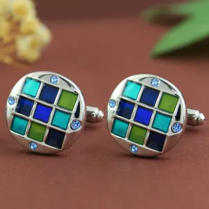Peluche Mystery Square Blue, Green, Silver Cufflinks