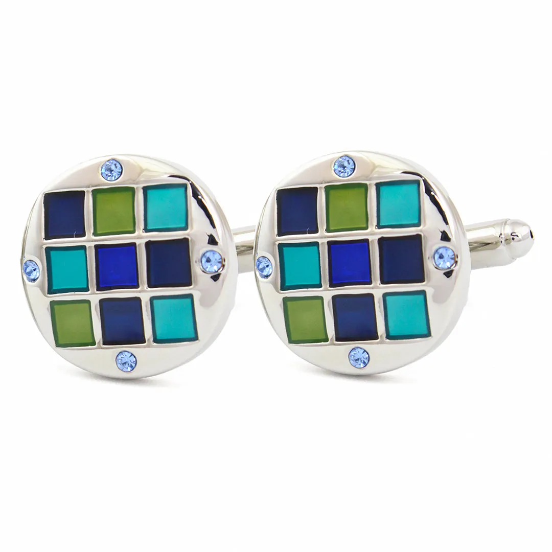 Peluche Mystery Square Blue, Green, Silver Cufflinks