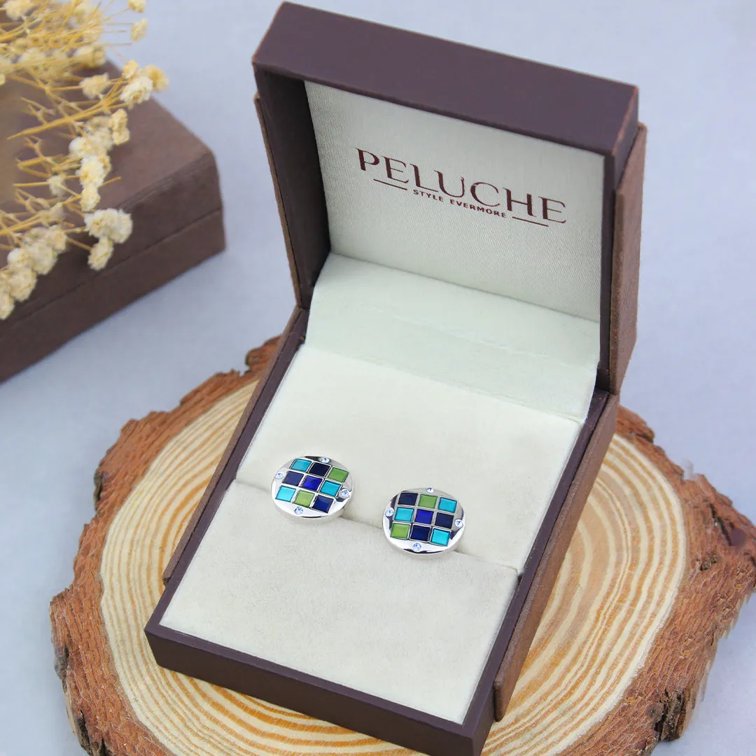 Peluche Mystery Square Blue, Green, Silver Cufflinks
