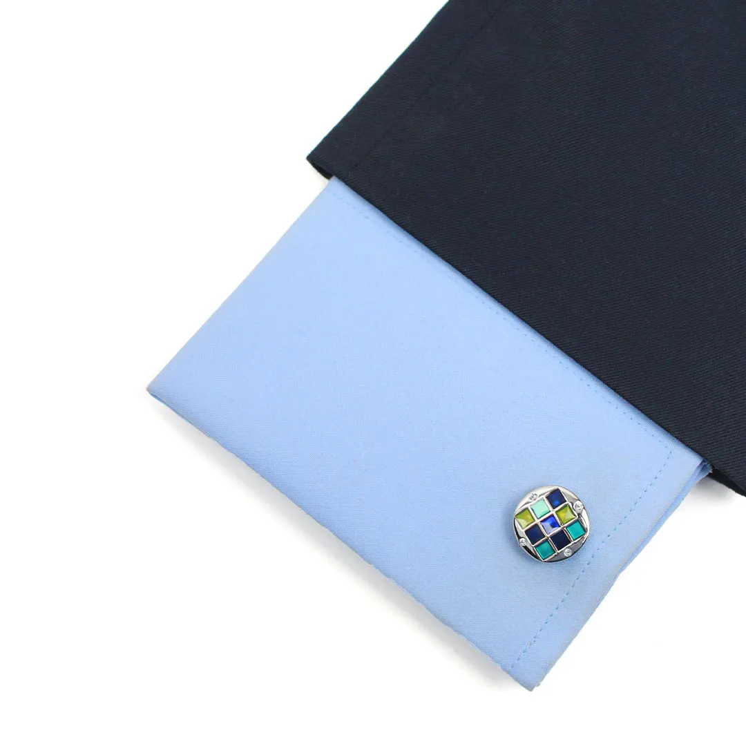 Peluche Mystery Square Blue, Green, Silver Cufflinks