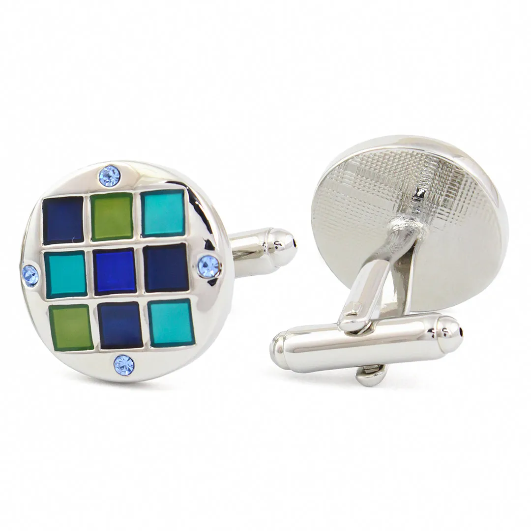 Peluche Mystery Square Blue, Green, Silver Cufflinks