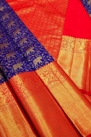 Pure Silk Blue Kanjeevaram Handloom Saree: Traditional Elegance