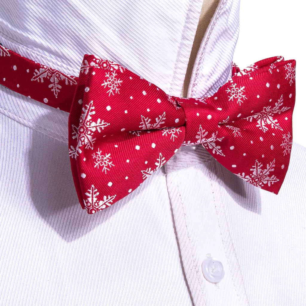 Red & White Christmas Snowflake Silk Bow Tie Set