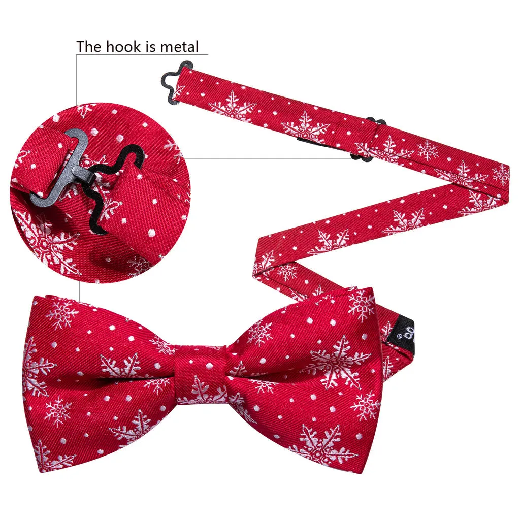 Red & White Christmas Snowflake Silk Bow Tie Set