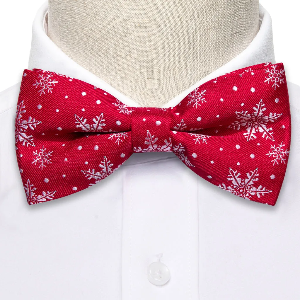 Red & White Christmas Snowflake Silk Bow Tie Set