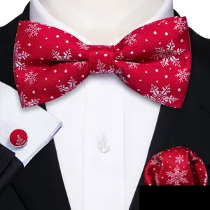 Red & White Christmas Snowflake Silk Bow Tie Set