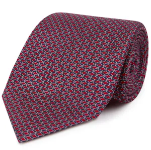 Red Navy Circle Chain Geometric Printed Silk Tie