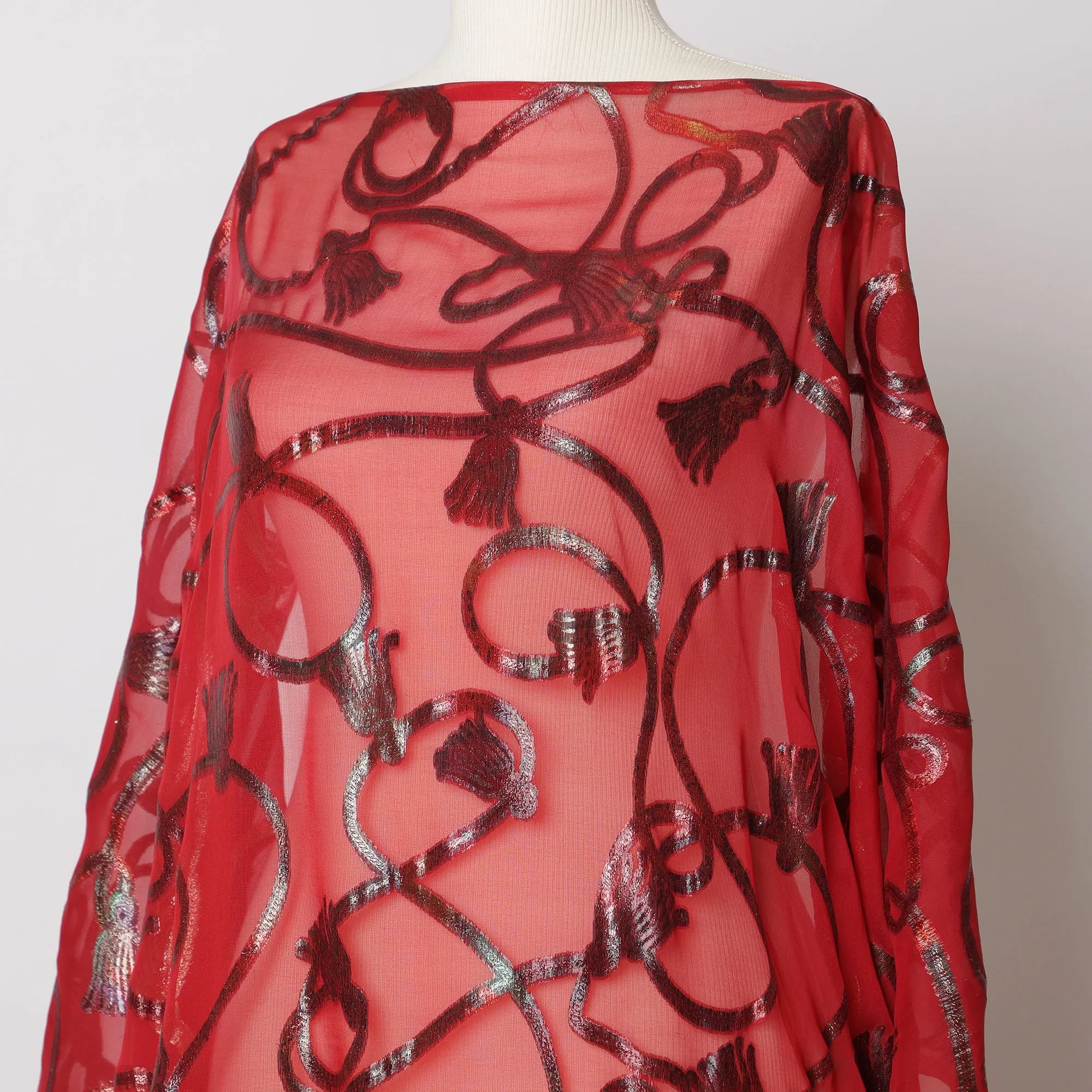 Red Somali Silk Chiffon Dirac Fabric with Metallic Lurex, 140 cm Width, 3.5 Meters - South Korea-D21108