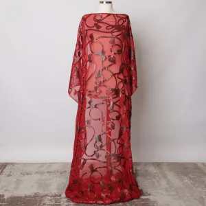 Red Somali Silk Chiffon Dirac Fabric with Metallic Lurex, 140 cm Width, 3.5 Meters - South Korea-D21108