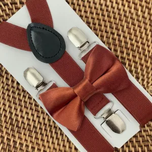 Satin Terracotta Bow Tie & Terracotta Suspenders Set